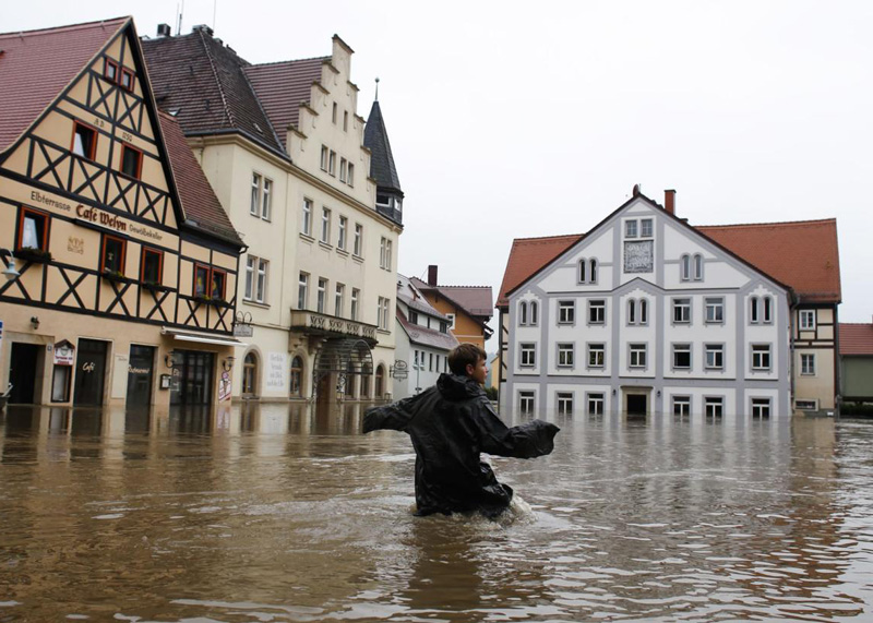Flooded street in Europe